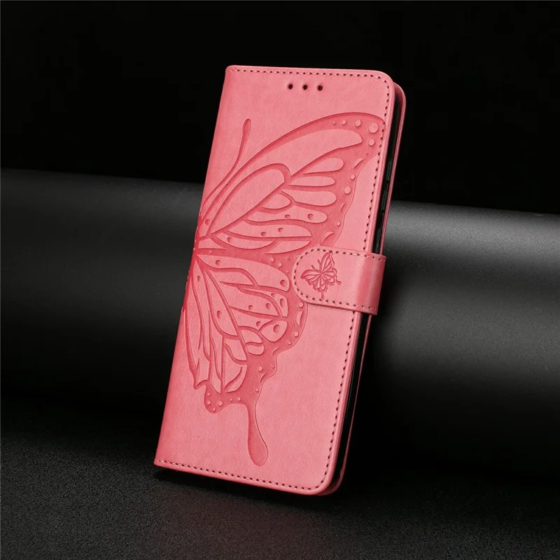 For iPhone 14 Pro Case Butterfly Imprinted Wallet Stand PU Leather Flip Phone Cover with Strap - Rose