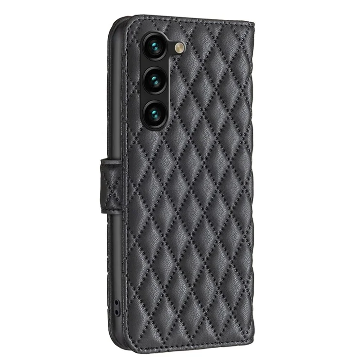 Couleur Binfen Pour Samsung Galaxy S23 Plus BF Style-14 Tapis D'amortisseur Couverture de Téléphone Imprimé Rhombus Modèle Téléphone Flip Leather Portefeuille - le Noir