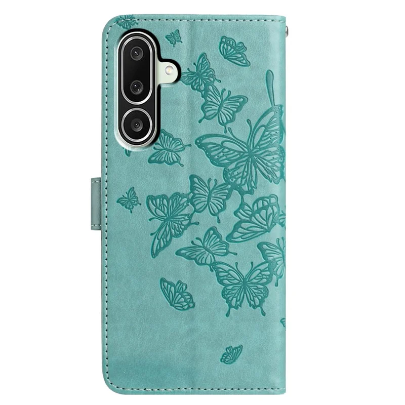 For Samsung Galaxy M56 5G Case Butterfly Imprinted Wallet Stand PU Leather Flip Phone Cover with Strap - Green