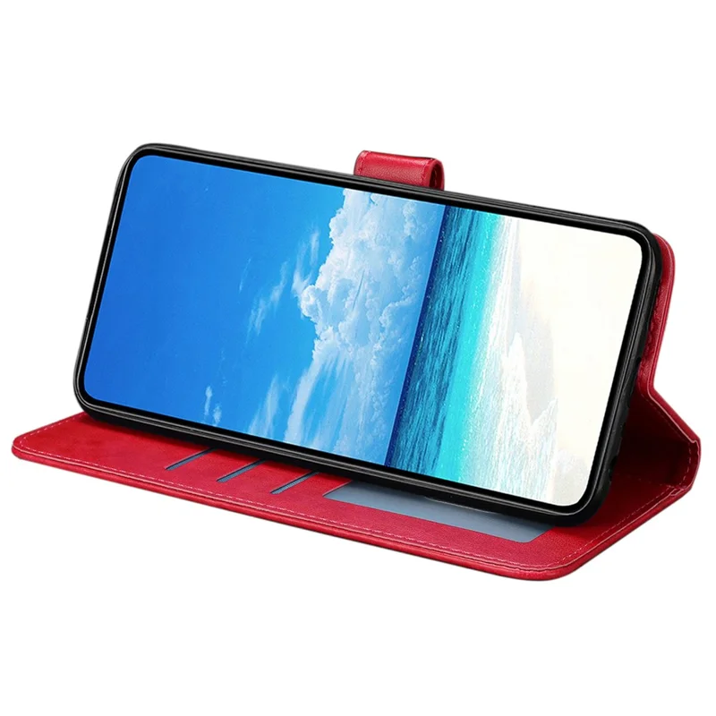 For Samsung Galaxy M56 5G Case Butterfly Imprinted Wallet Stand PU Leather Flip Phone Cover with Strap - Red