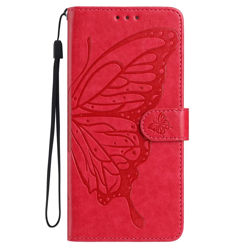 For Samsung Galaxy M56 5G Case Butterfly Imprinted Wallet Stand PU Leather Flip Phone Cover with Strap - Red
