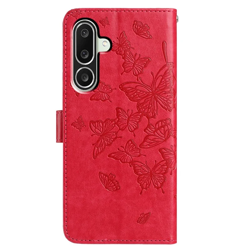 For Samsung Galaxy M56 5G Case Butterfly Imprinted Wallet Stand PU Leather Flip Phone Cover with Strap - Red