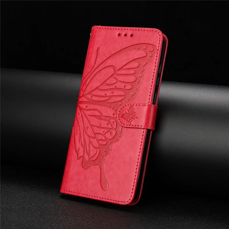 For Samsung Galaxy M56 5G Case Butterfly Imprinted Wallet Stand PU Leather Flip Phone Cover with Strap - Red