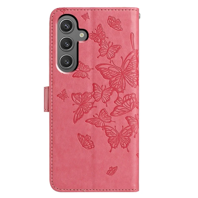 For Samsung Galaxy S24+ Case Butterfly Imprinted Wallet Stand PU Leather Flip Phone Cover with Strap - Rose