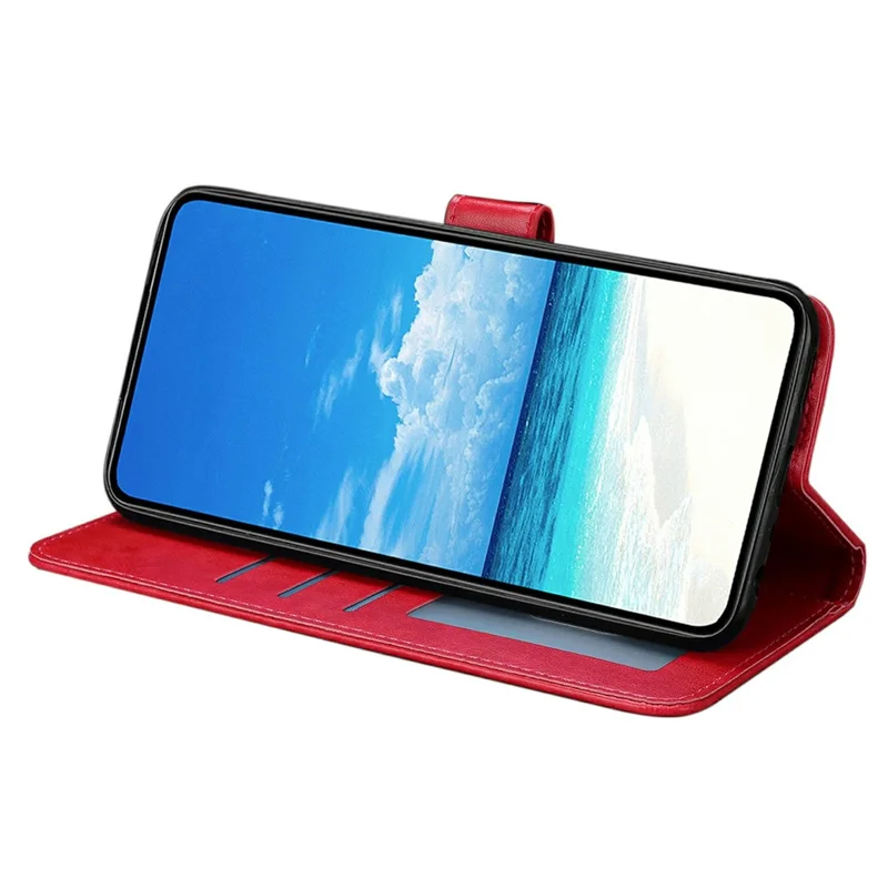 For Samsung Galaxy A34 5G Case Butterfly Imprinted Wallet Stand PU Leather Flip Phone Cover with Strap - Red
