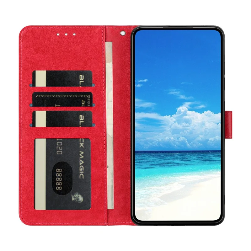 For Samsung Galaxy A34 5G Case Butterfly Imprinted Wallet Stand PU Leather Flip Phone Cover with Strap - Red