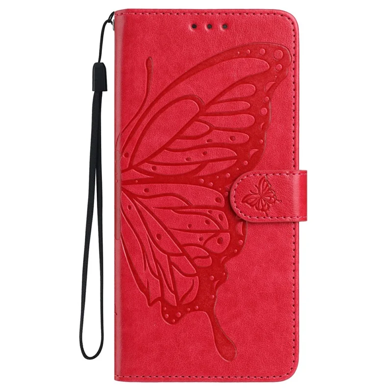 For Samsung Galaxy A34 5G Case Butterfly Imprinted Wallet Stand PU Leather Flip Phone Cover with Strap - Red