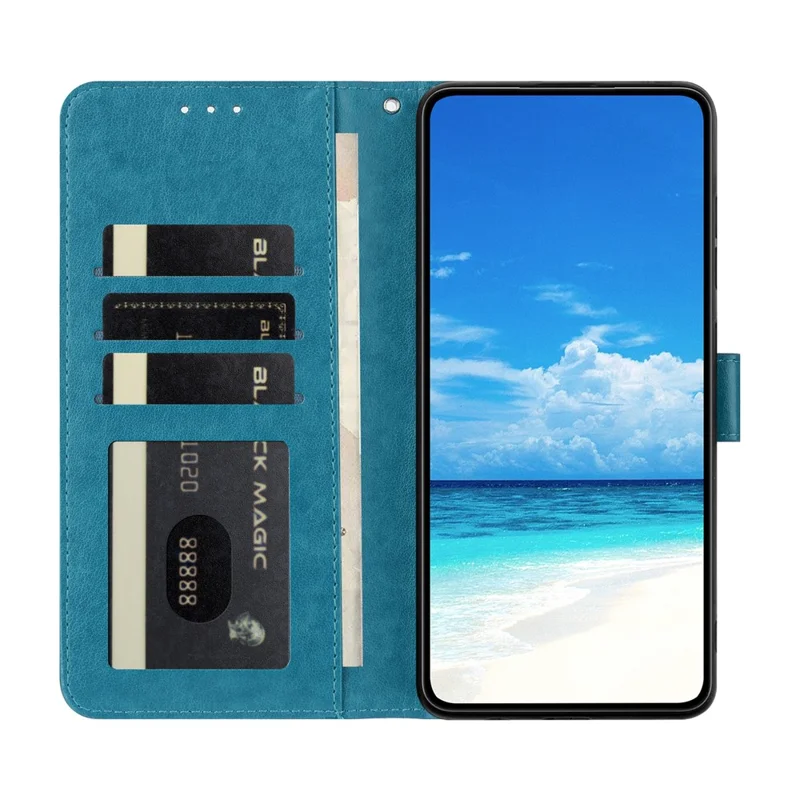 Capa para Samsung Galaxy A06 5G / A06 4G com Borboleta Estampada, Carteira, Suporte, Couro PU, Capa de Telefone Flip com Alça - Azul