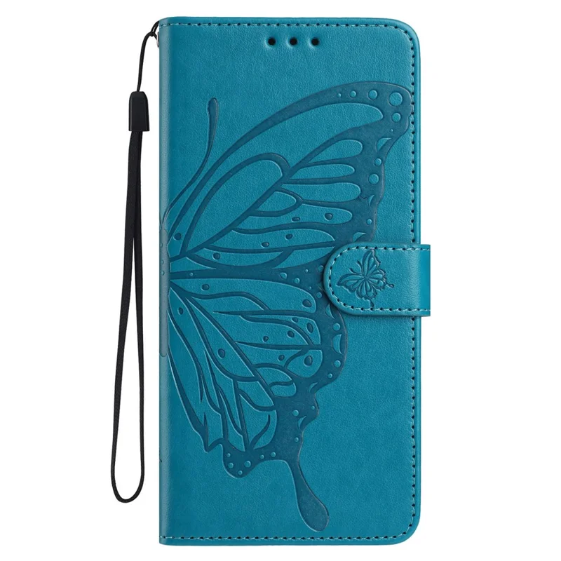 Capa para Samsung Galaxy A06 5G / A06 4G com Borboleta Estampada, Carteira, Suporte, Couro PU, Capa de Telefone Flip com Alça - Azul