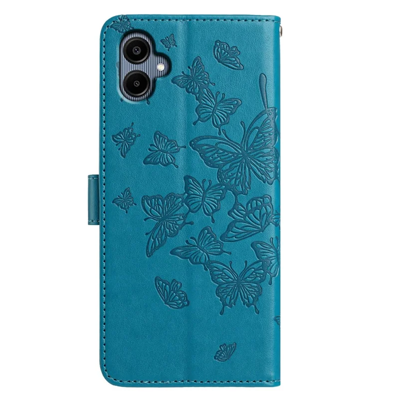 Capa para Samsung Galaxy A06 5G / A06 4G com Borboleta Estampada, Carteira, Suporte, Couro PU, Capa de Telefone Flip com Alça - Azul