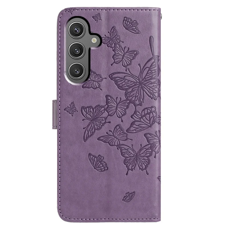 For Samsung Galaxy A26 5G Case Butterfly Imprinted Wallet Stand PU Leather Flip Phone Cover with Strap - Purple