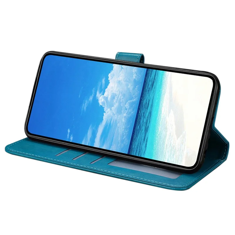 For Samsung Galaxy A17 5G / A17 4G / A26 5G Case Butterfly Imprinted Wallet Stand PU Leather Flip Phone Cover with Strap - Blue