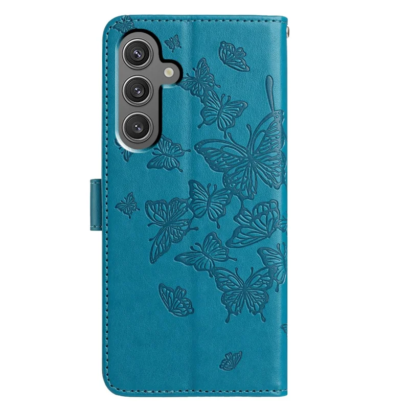For Samsung Galaxy A17 5G / A17 4G / A26 5G Case Butterfly Imprinted Wallet Stand PU Leather Flip Phone Cover with Strap - Blue