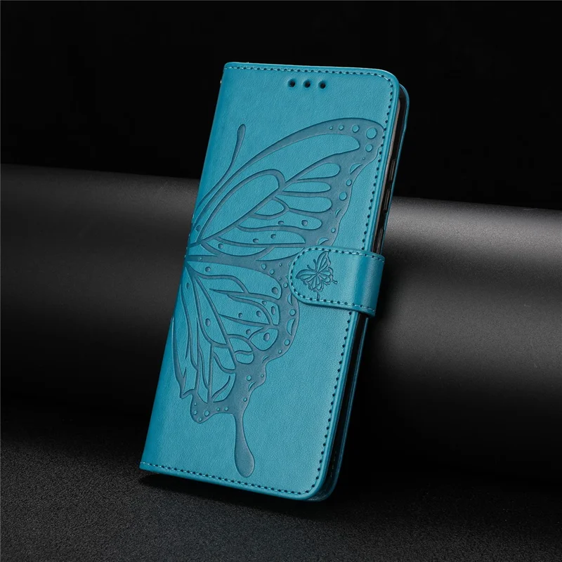 For Samsung Galaxy A17 5G / A17 4G / A26 5G Case Butterfly Imprinted Wallet Stand PU Leather Flip Phone Cover with Strap - Blue