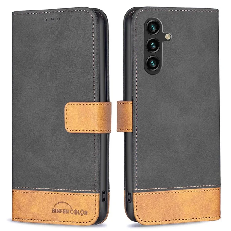 BINFEN COLOR Para Samsung Galaxy A14 5G / A14 4G Flip Stand Wallet Case Skin Touch Matte PU Leather Cellphone Cover - Preto