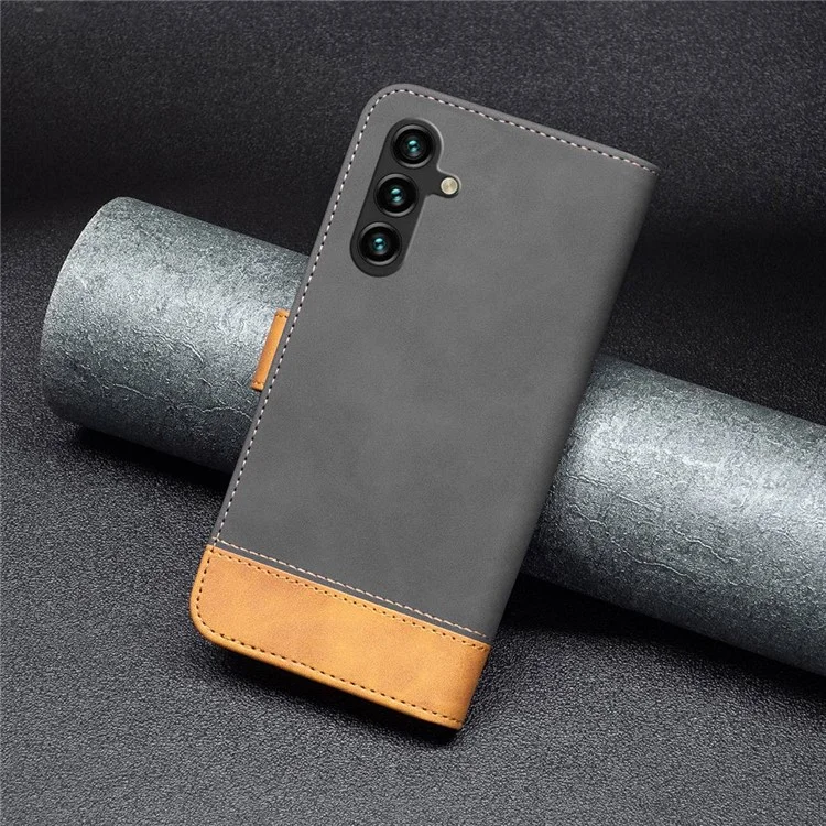 BINFEN COLOR Para Samsung Galaxy A14 5G / A14 4G Flip Stand Wallet Case Skin Touch Matte PU Leather Cellphone Cover - Preto