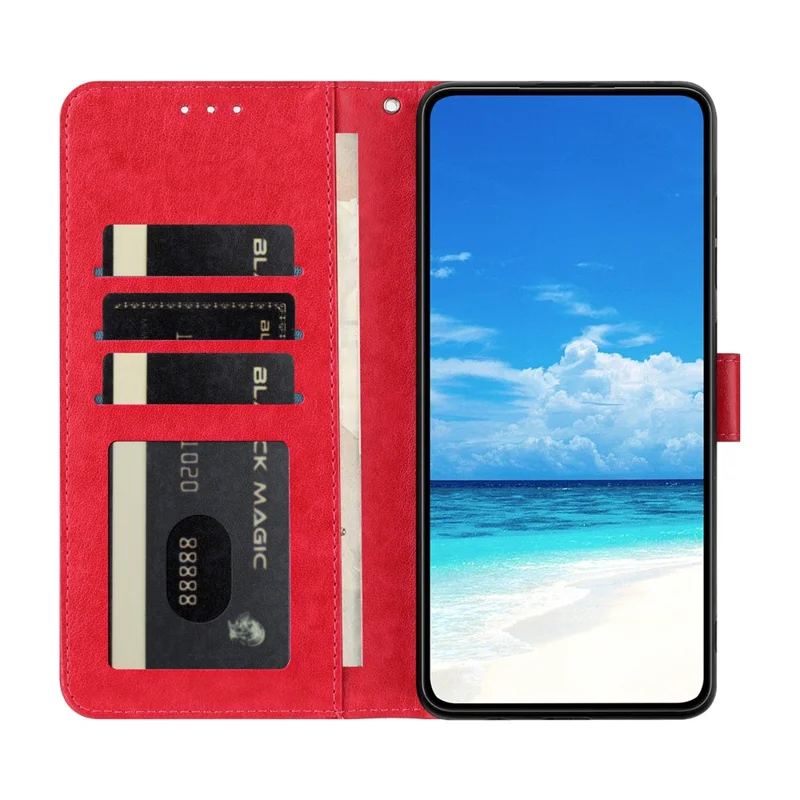 Чехол для Samsung Galaxy A56 5G с бабочкой, с отделением для карт, подставкой и ремешком из искусственной кожи - Красный