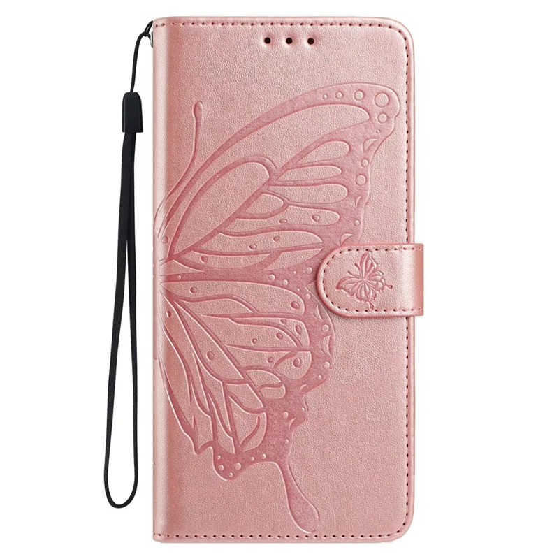 For Samsung Galaxy A17 5G / A17 4G / A26 5G Case Butterfly Imprinted Wallet Stand PU Leather Flip Phone Cover with Strap - Rose Gold
