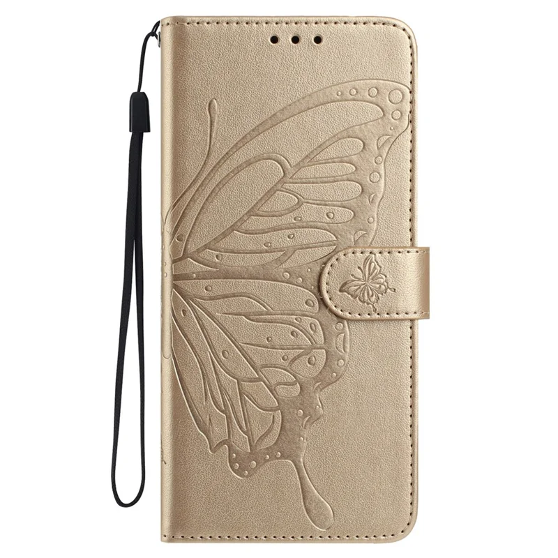 For Samsung Galaxy A07 4G Case Butterfly Imprinted Wallet Stand PU Leather Flip Phone Cover with Strap - Gold