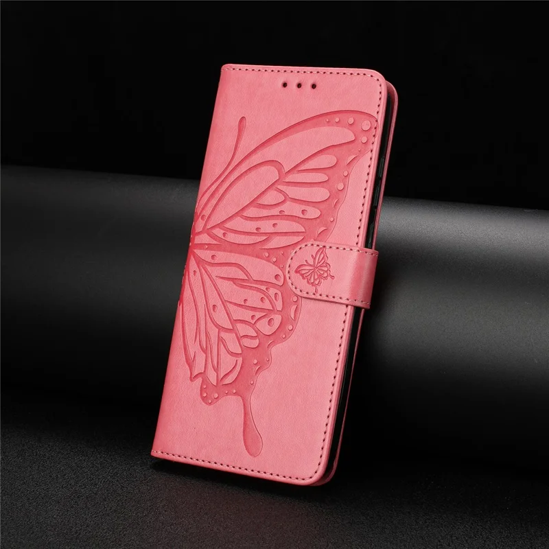 Wallet Case for Xiaomi Redmi Note 14 Pro 5G / 14 Pro 4G / 14 Pro+ 5G / Poco X7 5G Butterfly Imprinted PU Leather Phone Cover with Strap - Rose