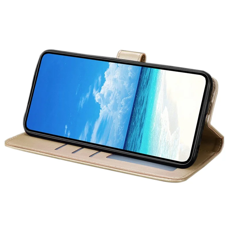 For Xiaomi Redmi Note 14 4G (163.25mm) Case Butterfly Imprinted Wallet Stand PU Leather Flip Phone Cover with Strap - Gold