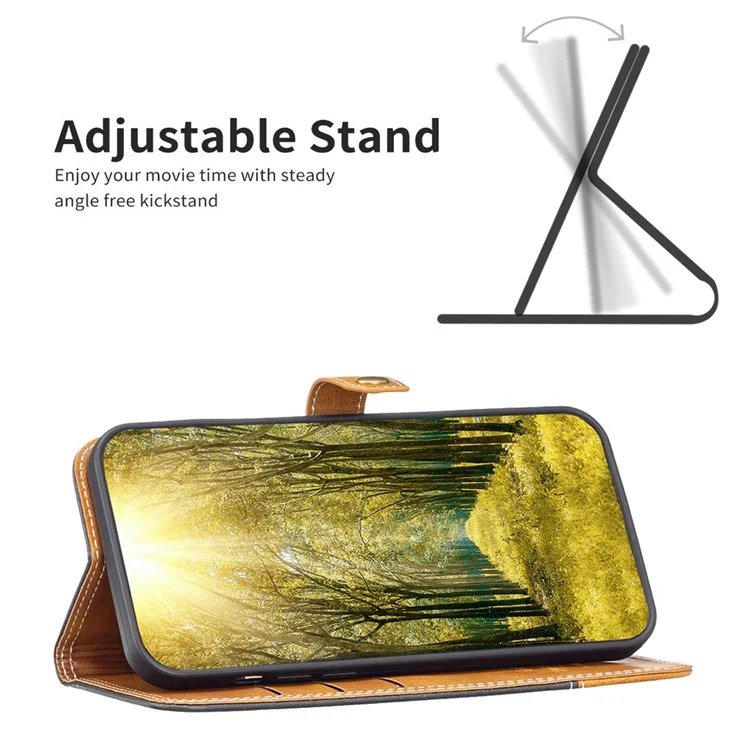 BINFEN COLOR for Samsung Galaxy A14 5G / A14 4G Leather Case with Card Holder Color Splicing Phone Stand Cover - Black