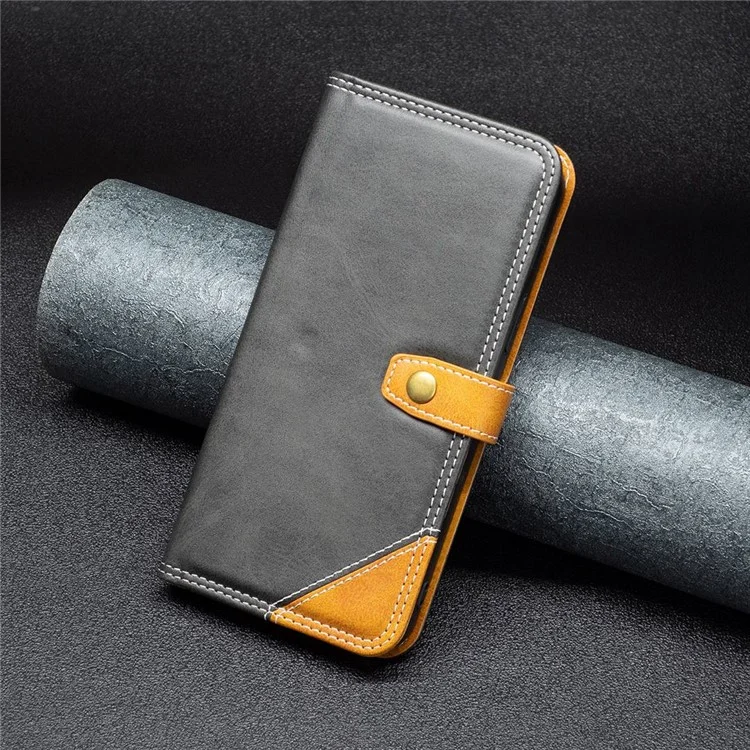 BINFEN COLOR for Samsung Galaxy A14 5G / A14 4G Leather Case with Card Holder Color Splicing Phone Stand Cover - Black
