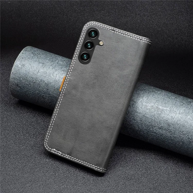 BINFEN COLOR for Samsung Galaxy A14 5G / A14 4G Leather Case with Card Holder Color Splicing Phone Stand Cover - Black