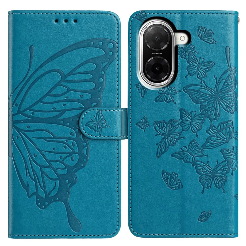 Capa para Xiaomi Redmi A5 4G (171,7mm) Borboleta Impressa Carteira Suporte Couro PU Flip Capa de Telefone com Alça - Azul
