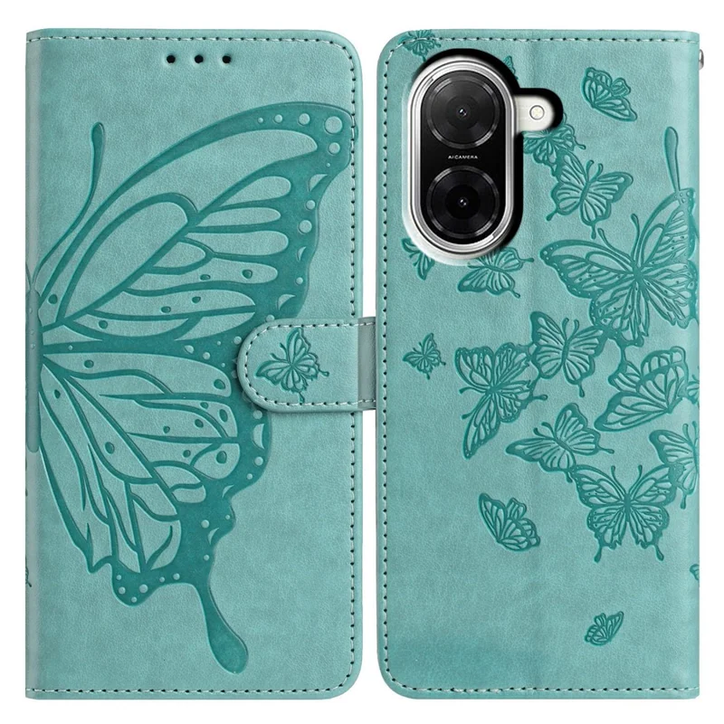 Funda para Xiaomi Redmi A5 NFC (173,45 mm) con Mariposas Estampadas, Cartera, Soporte, Cuero PU, Tapa Abatible para Teléfono con Correa - Verde