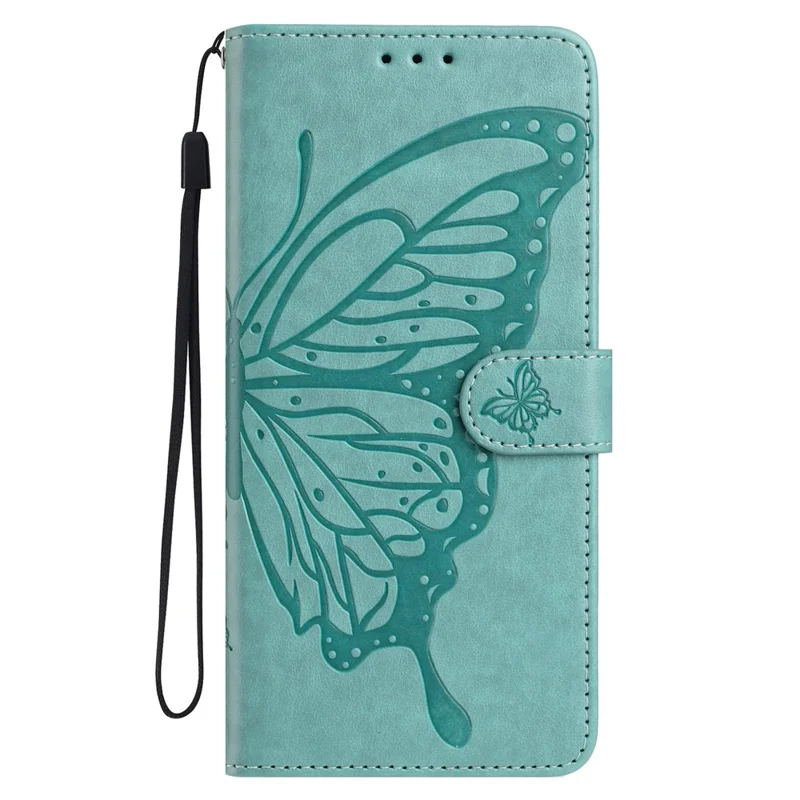 Funda para Xiaomi Redmi A5 NFC (173,45 mm) con Mariposas Estampadas, Cartera, Soporte, Cuero PU, Tapa Abatible para Teléfono con Correa - Verde