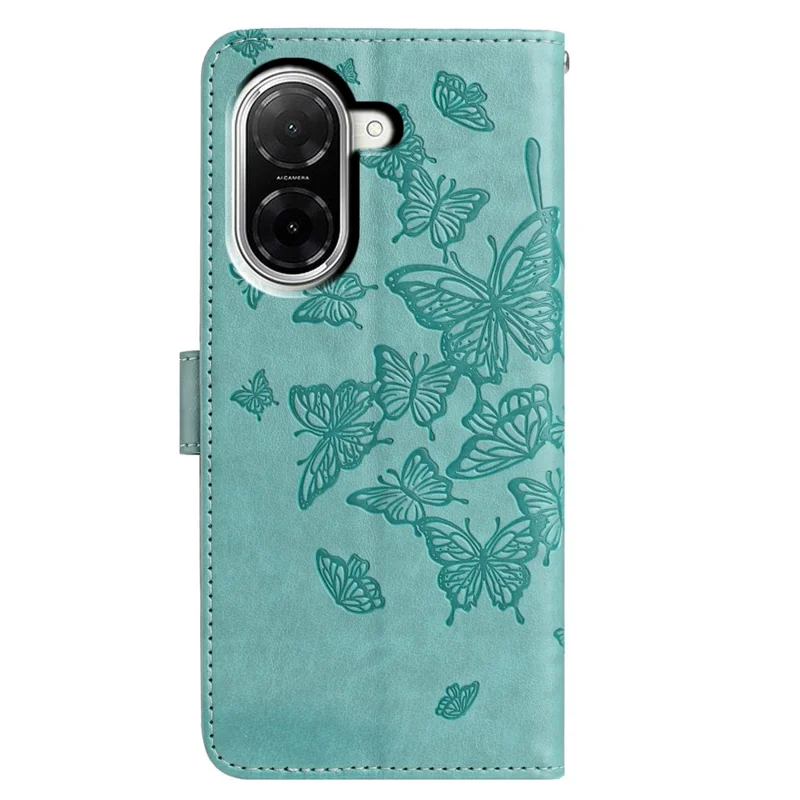 Funda para Xiaomi Redmi A5 NFC (173,45 mm) con Mariposas Estampadas, Cartera, Soporte, Cuero PU, Tapa Abatible para Teléfono con Correa - Verde