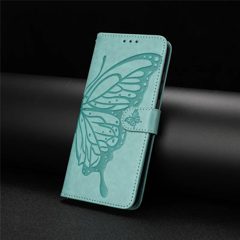 Funda para Xiaomi Redmi A5 NFC (173,45 mm) con Mariposas Estampadas, Cartera, Soporte, Cuero PU, Tapa Abatible para Teléfono con Correa - Verde