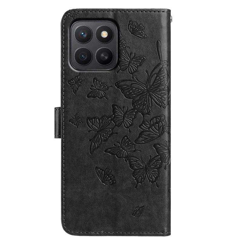 Cover a Portafoglio per Honor X8b 4G / X8c 4G con Stampa a Farfalla, Supporto e Cinturino - Nero