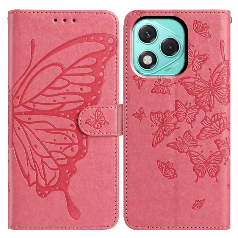 For Honor 400 Lite 5G Case Butterfly Imprinted Wallet Stand PU Leather Flip Phone Cover with Strap - Rose