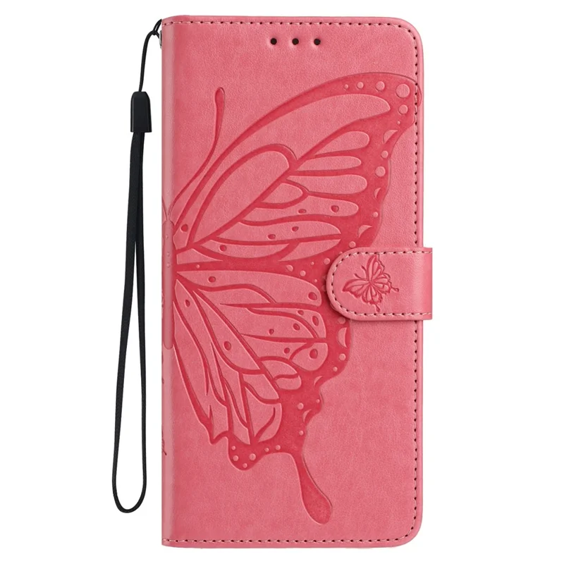 For Honor 400 Lite 5G Case Butterfly Imprinted Wallet Stand PU Leather Flip Phone Cover with Strap - Rose