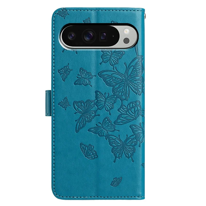 Per Google Pixel 9 Pro XL / 10 Pro XL Custodia Portafoglio con Stampa Farfalla Supporto in Pelle PU Flip Cover con Cinturino - Blu