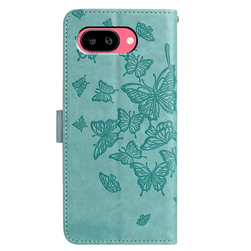 For Google Pixel 9a Case Butterfly Imprinted Wallet Stand PU Leather Flip Phone Cover with Strap - Green