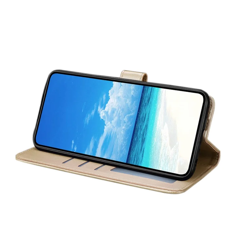 Cover a portafoglio con farfalle stampate per Motorola Moto E15 4G / G05 4G con supporto, in pelle PU con cinghia - Oro