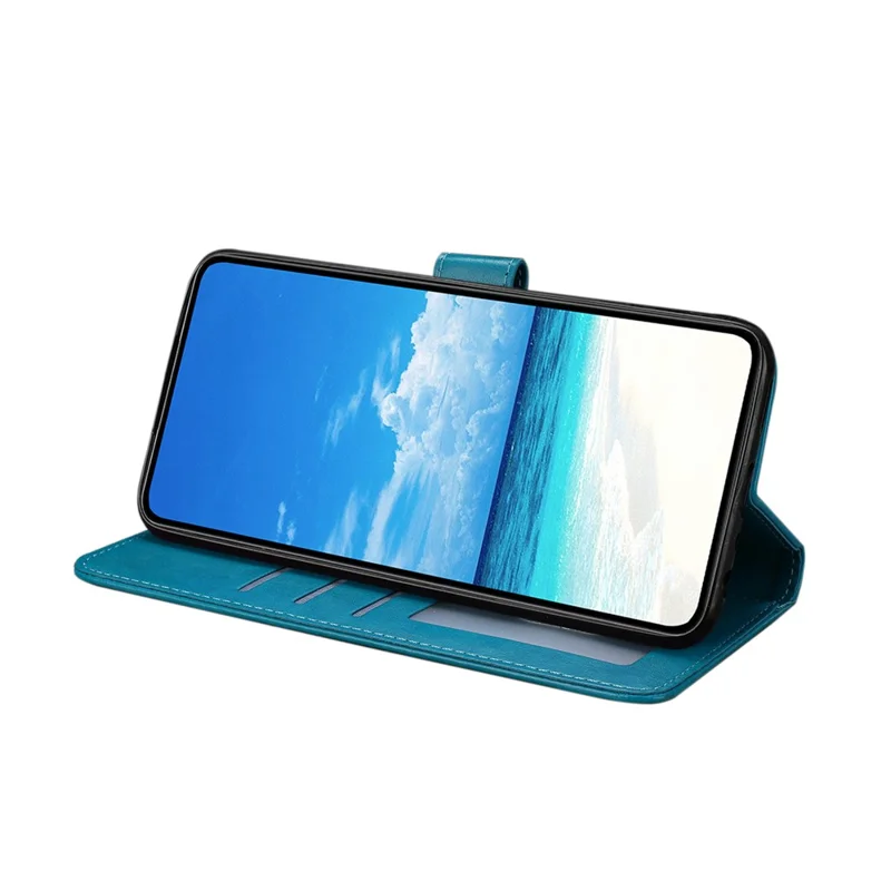 Cover a portafoglio con farfalle stampate per Motorola Moto G15 4G, supporto pieghevole in pelle PU con cinturino - Blu