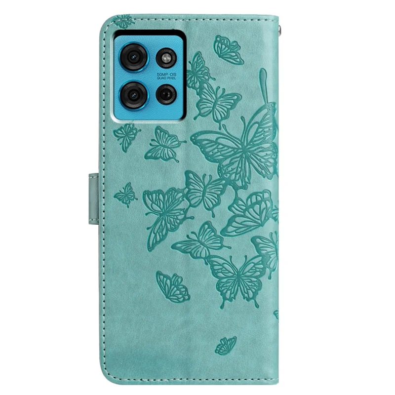 Per Motorola Moto G75 5G Custodia Portafoglio con Stampa Farfalla Stand in Pelle PU Flip Cover con Cinturino - Verde