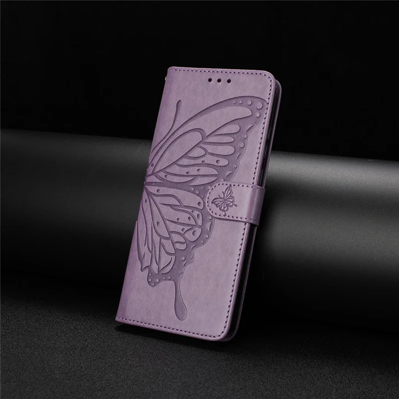 Capa para Motorola Moto G35 5G com Borboleta Impressa, Carteira, Suporte, Couro PU, Capa de Telefone Flip com Alça - Roxa
