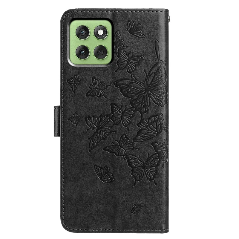 Pour Motorola Edge 60 5G Étui Portefeuille en Cuir PU avec Papillons Imprimés, Support et Dragonne - Noir