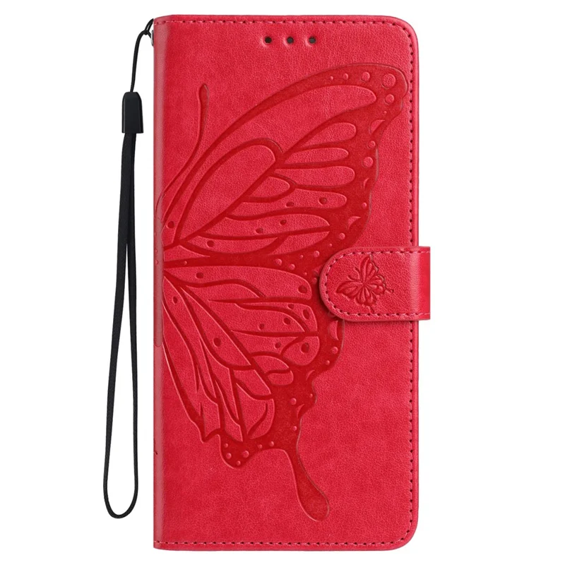 Funda tipo cartera con diseño de mariposa para Motorola Edge 60 Fusion 5G, de cuero PU con soporte y correa - Rojo