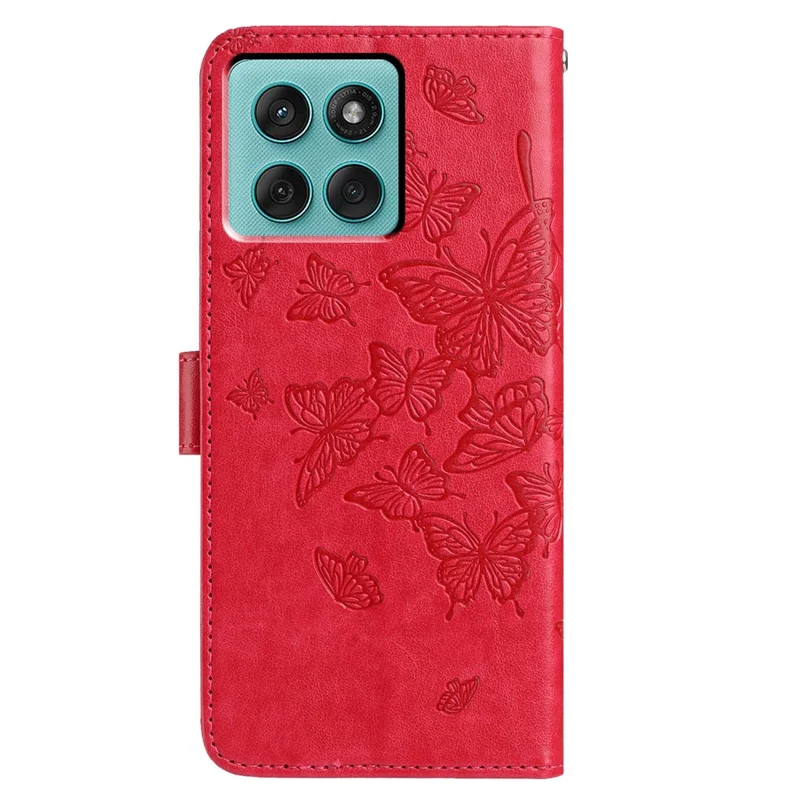 Funda tipo cartera con diseño de mariposa para Motorola Edge 60 Fusion 5G, de cuero PU con soporte y correa - Rojo