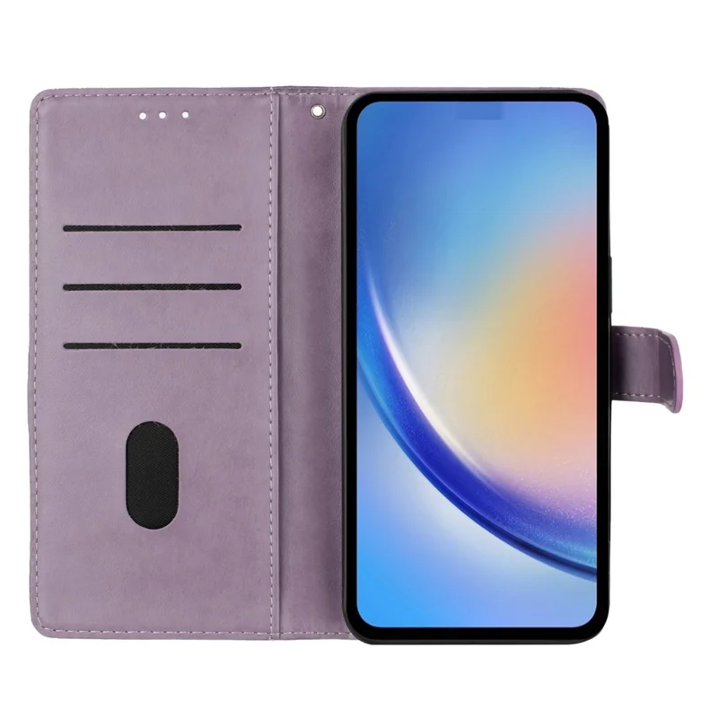 For iPhone 17 Pro Wallet Phone Case Butterfly Floral Imprint Leather Flip Cover with Strap - Purple