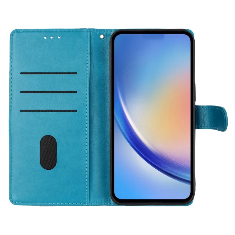For iPhone 17 Air Wallet Phone Case Butterfly Floral Imprint Leather Flip Cover with Strap - Blue