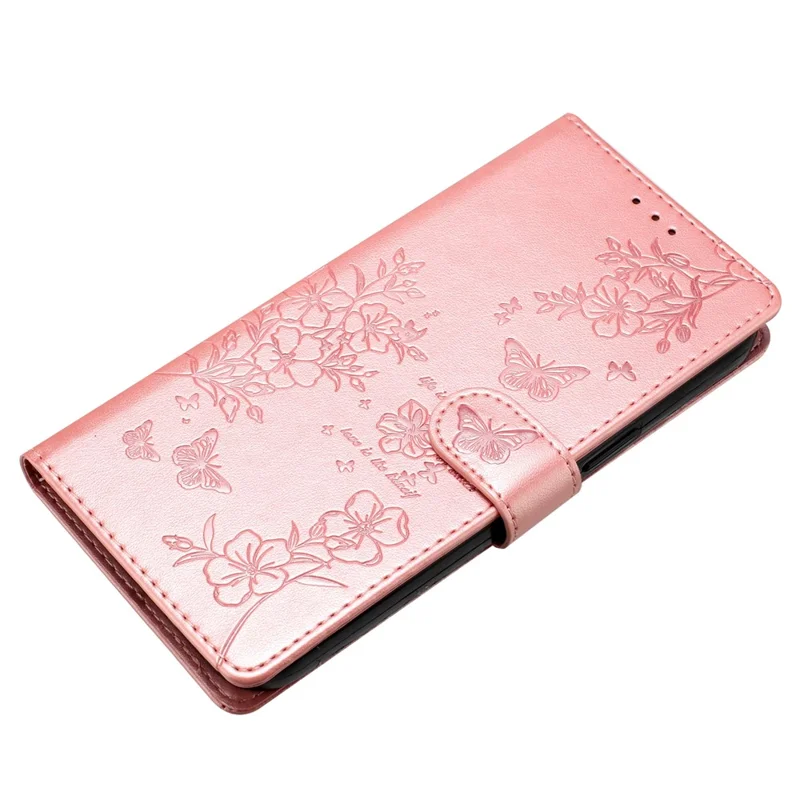 For Honor 400 Lite 5G Wallet Phone Case Butterfly Floral Imprint Leather Flip Cover with Strap - Rose Gold