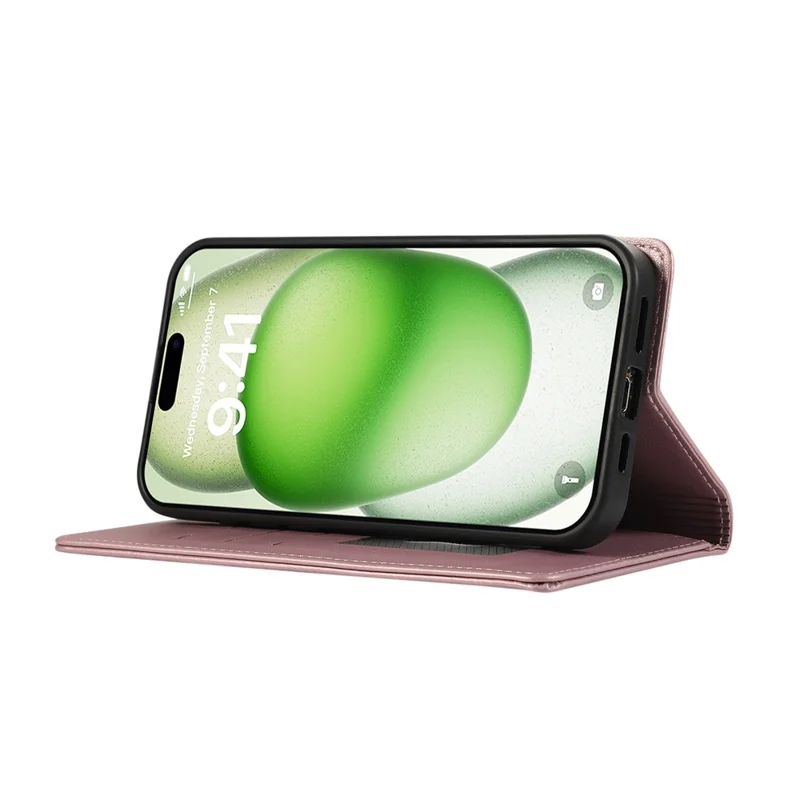 Étui portefeuille à motif losange pour iPhone 16 Pro avec blocage RFID, support et bracelet - Or Rose