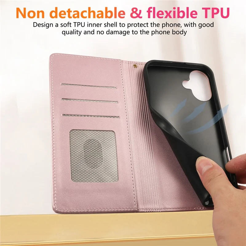 For iPhone 16 Case RFID Blocking Wallet Stand Rhombus Leather Phone Cover with Wrist Strap - Rose Gold